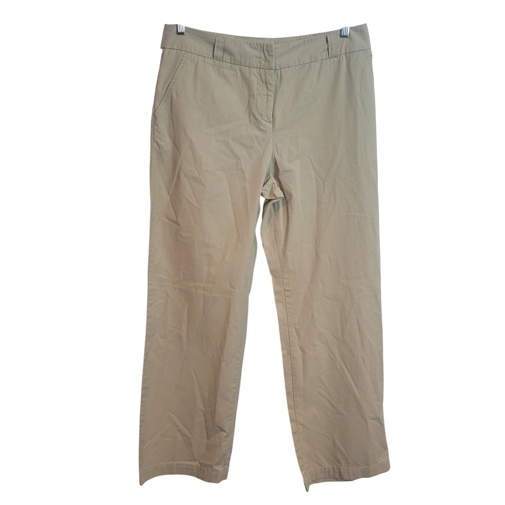 Garnet Hill Khaki Cotton Straight Leg Chino Pants Tan Size 14 Womens Office Wear